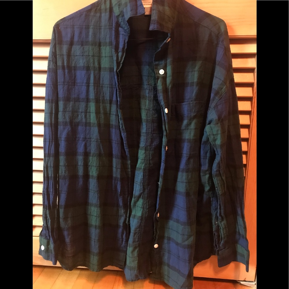 Old Navy Green and Blue Boyfriend Flannel Small